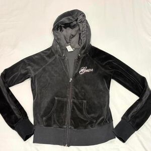 Guess Women's Black Velvet Zip-Up Hoodie